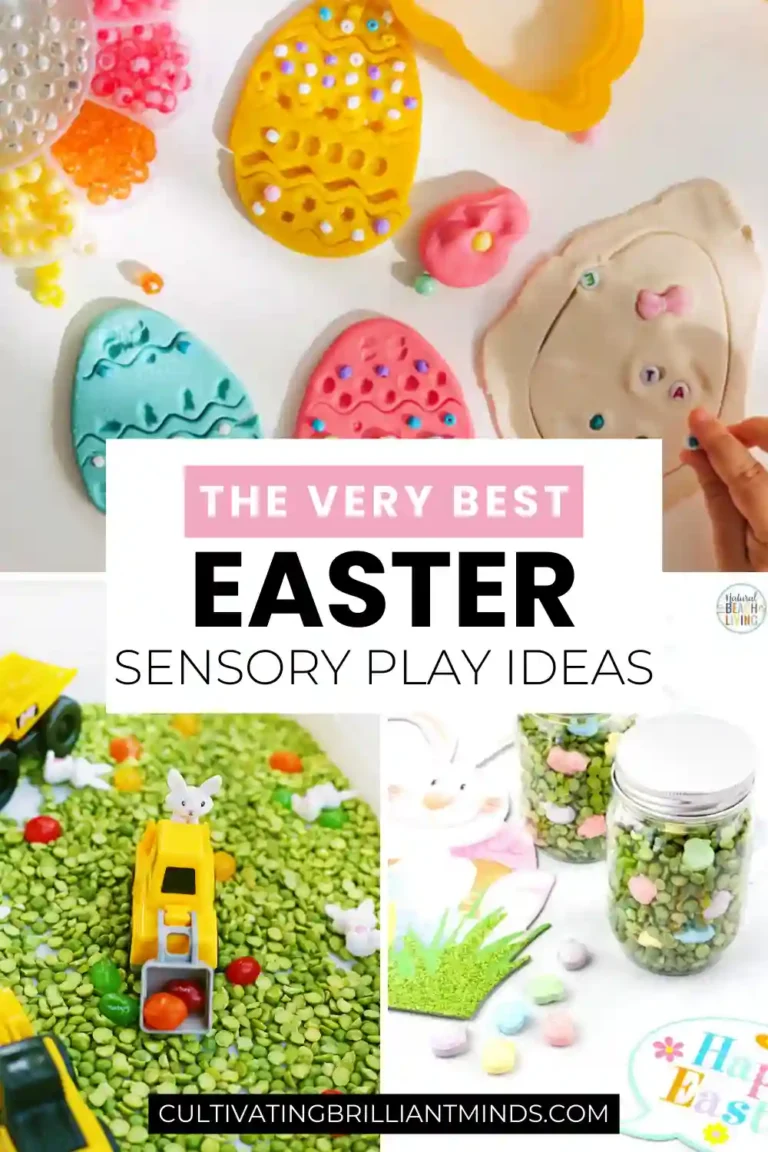 a collage of easter sensory play ideas for kids