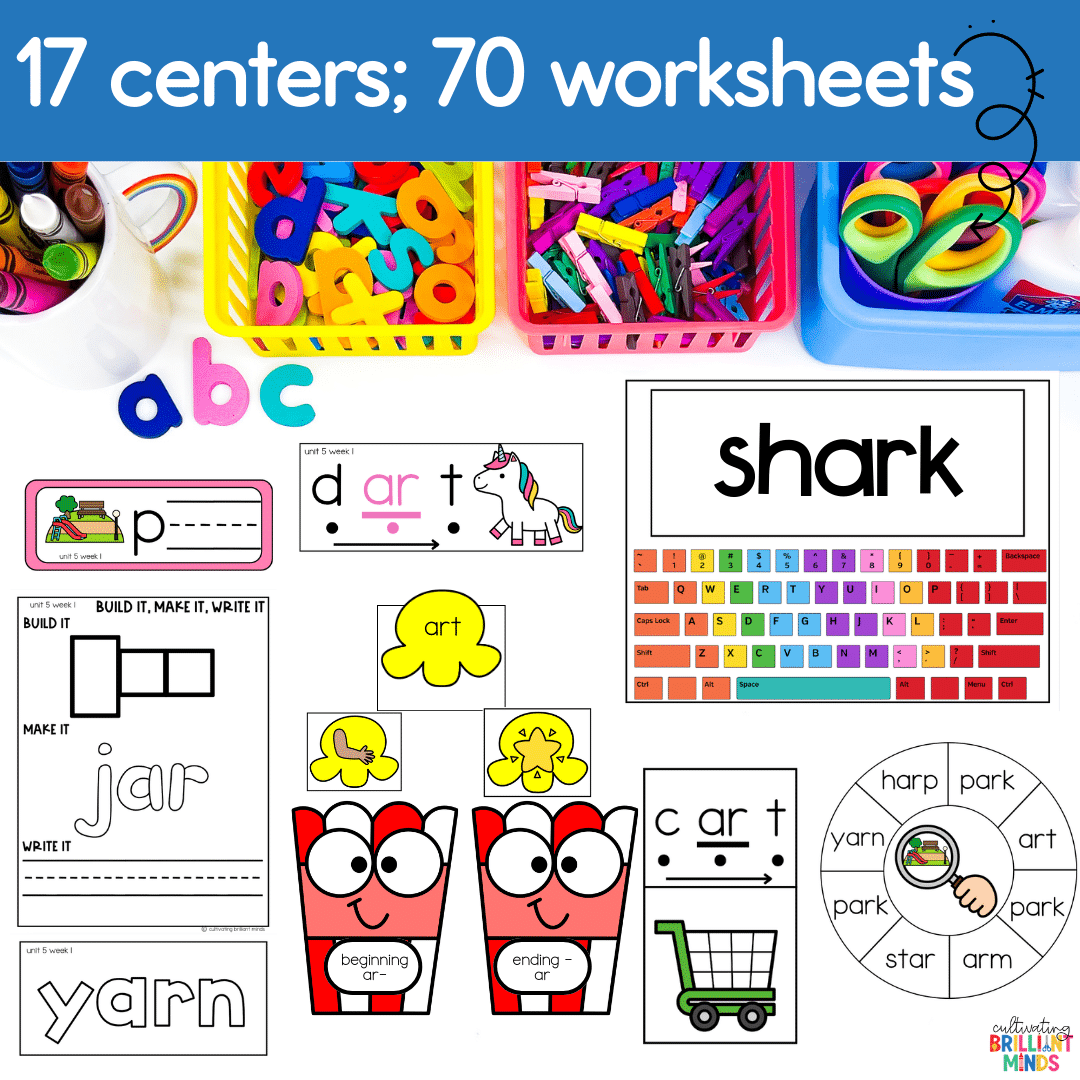 AR Phonics Centers - Cultivating Brilliant Minds phonics activities that focus on r-controlled ar words