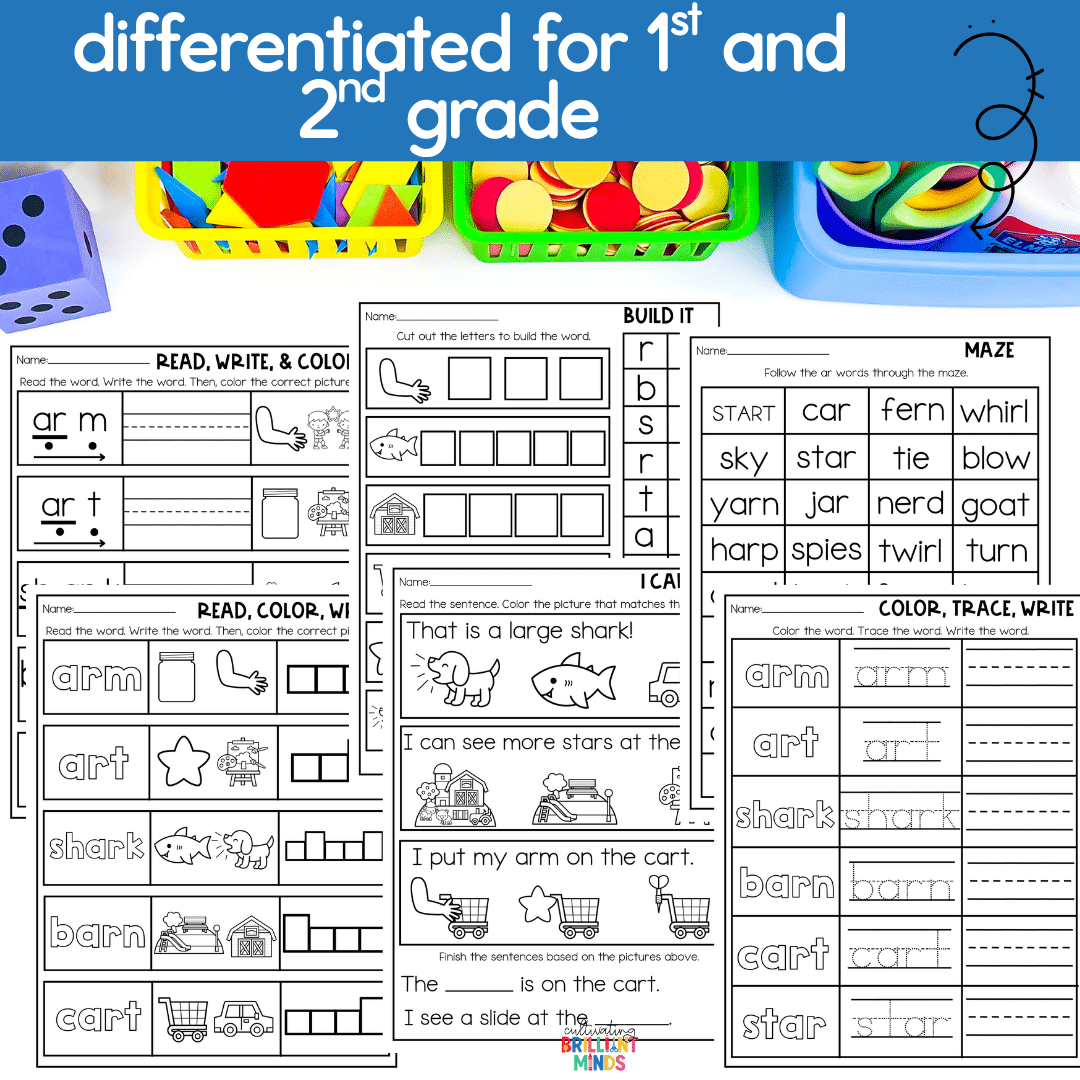 AR Phonics worksheets - Cultivating Brilliant Minds worksheets that works on r-controlled ar words