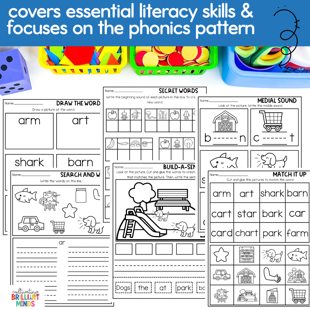 AR Phonics worksheets - Cultivating Brilliant Minds worksheets that works on r-controlled ar words