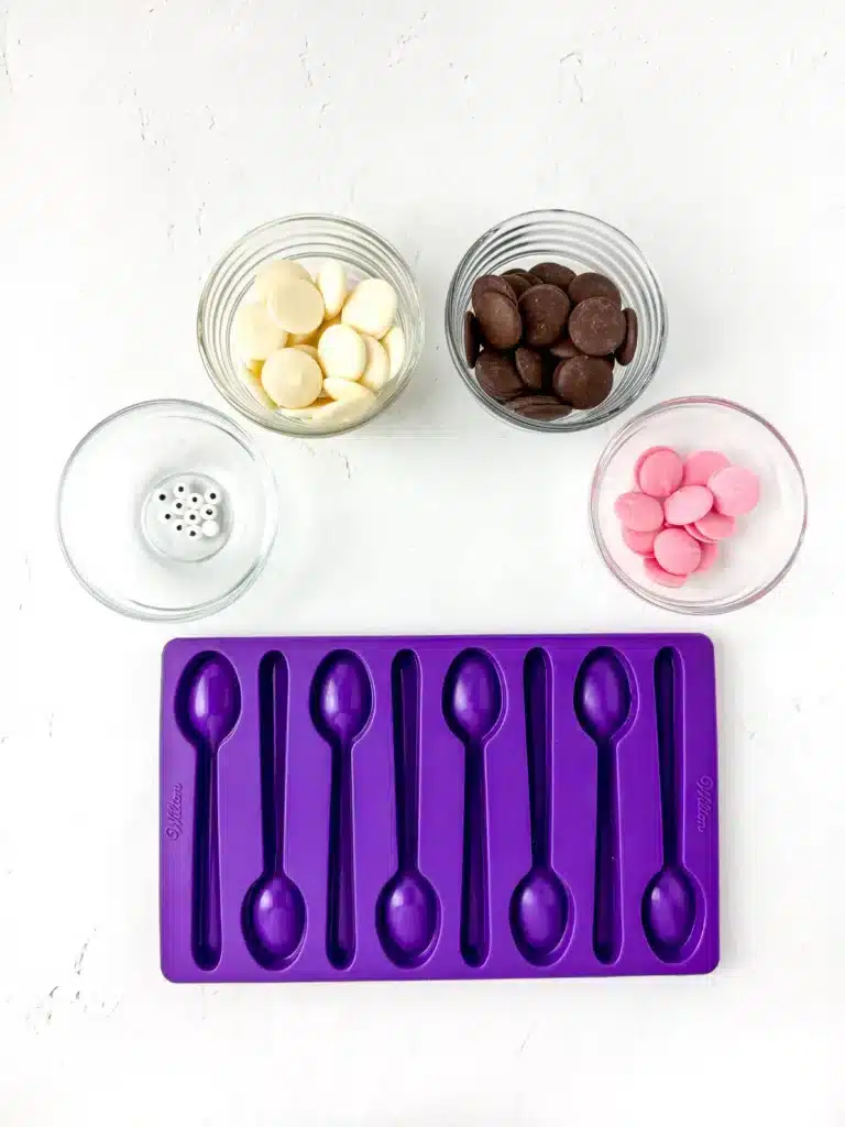 Bunny Chocolate Spoons - Cultivating Brilliant Minds candy melts, eye sprinkles, and a spoon mold