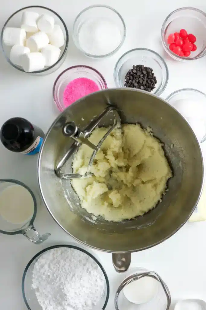 Bunny Cupcakes for Easter - Cultivating Brilliant Minds butter and sugar in a mixing bowl