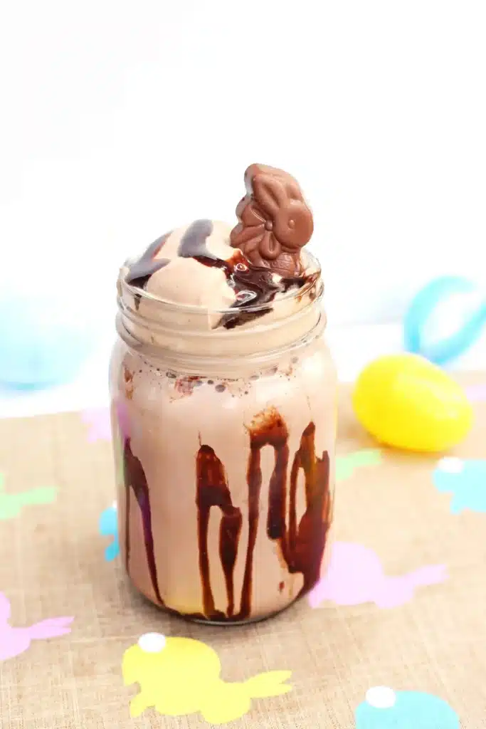 Chocolate Bunny Milkshake - Cultivating Brilliant Minds a chocolate milkshake that has a chocolate bunny on top