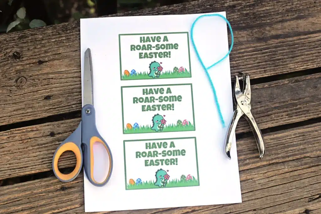 Dinosaur Easter Basket For Kids - Cultivating Brilliant Minds a printable easter tag that reads have a roar-some easter!"