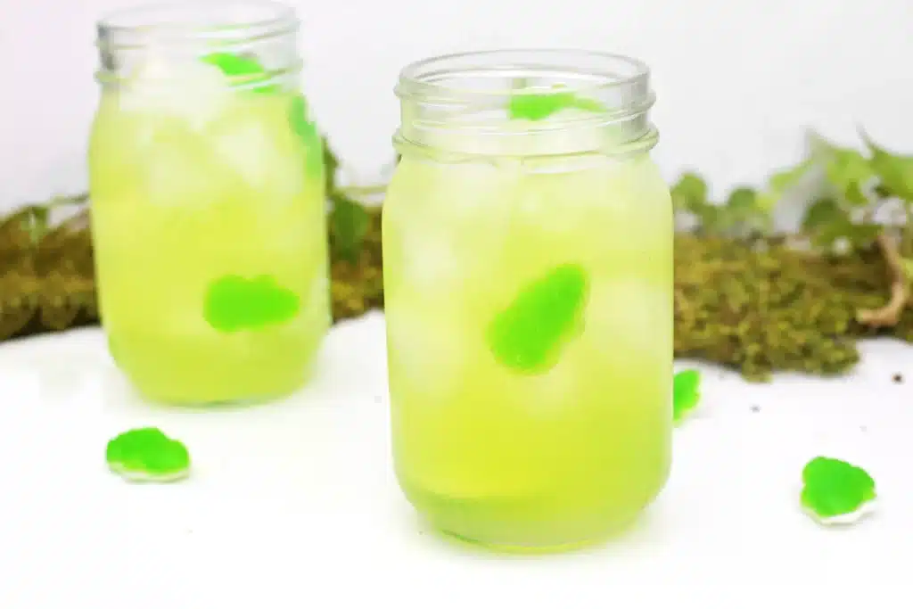 Frog Pond Punch - Cultivating Brilliant Minds punch recipe for kids- green punch with gummy frogs