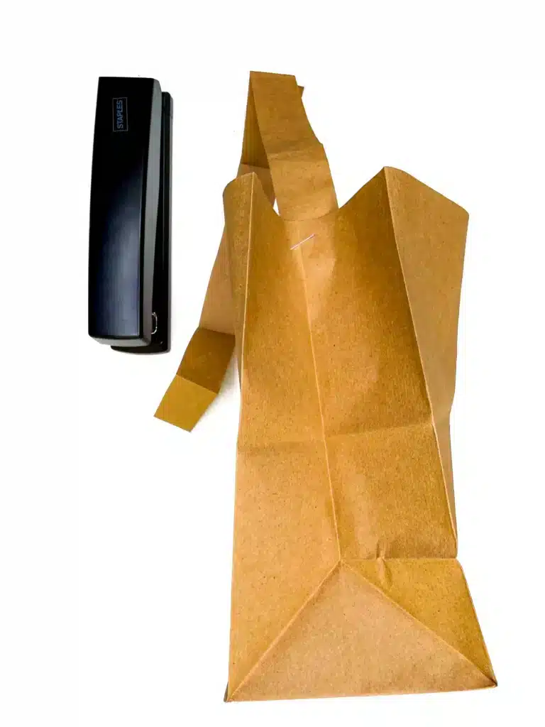 Paper Bag Bunny Basket Craft - Cultivating Brilliant Minds a paper bag with a strip for a handle stapled on