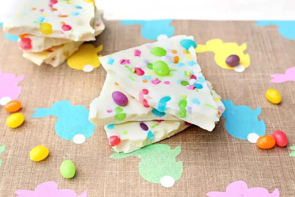 Jelly Bean Bark For Easter - Cultivating Brilliant Minds white chocolate bark with jelly beans