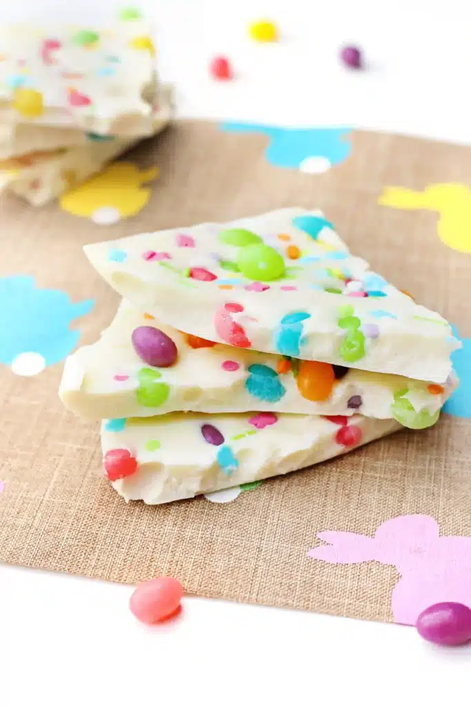 Jelly Bean Bark For Easter - Cultivating Brilliant Minds white chocolate bark with jelly beans - an easter treat for kids