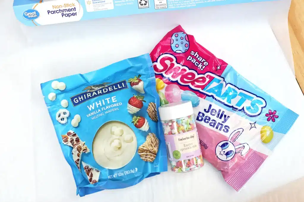 Jelly Bean Bark For Easter - Cultivating Brilliant Minds supplies to make the jelly bean bark for easter