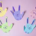 Bunny Handprint Craft - Cultivating Brilliant Minds a handprint cut out of construction paper decorated to look like a bunny