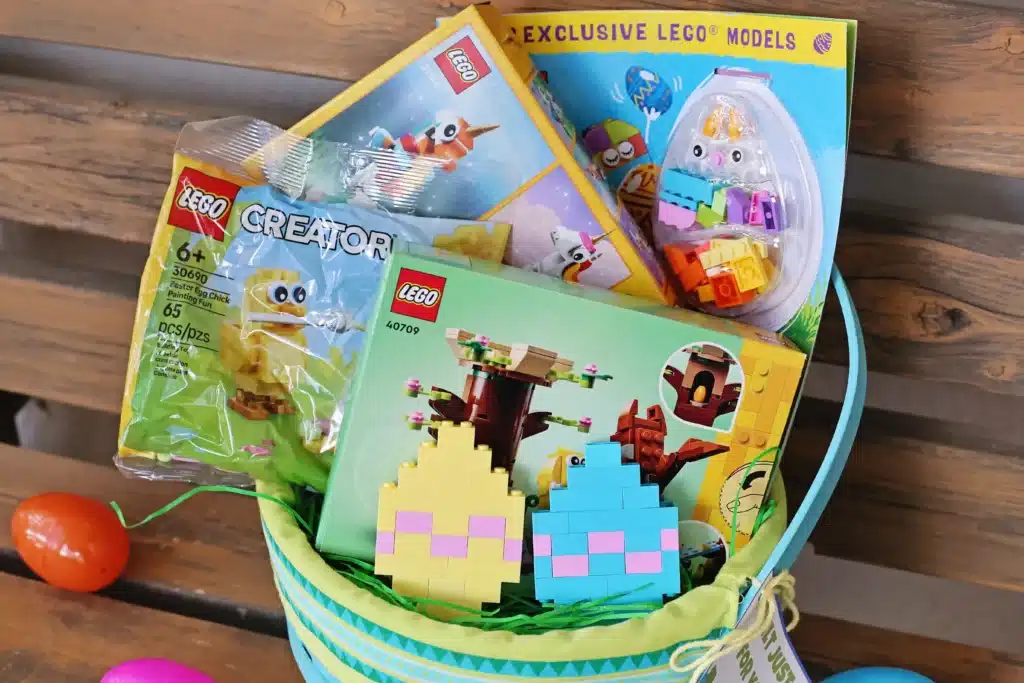 LEGO Easter Basket Ideas - Cultivating Brilliant Minds a lego easter basket with lego toys and books