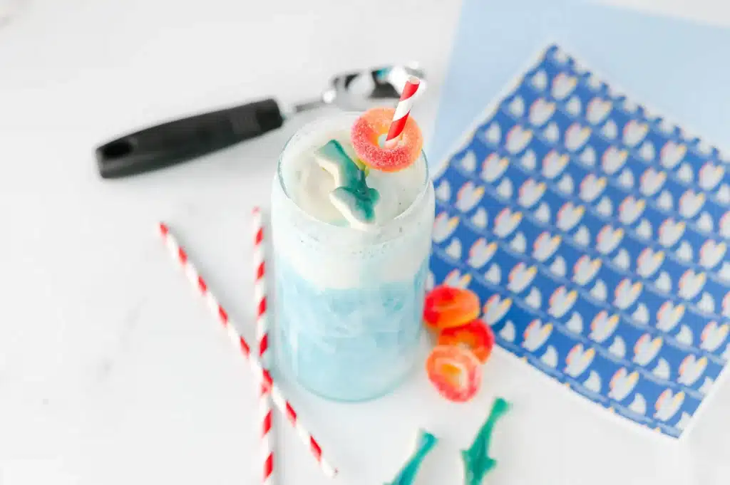 Shark Float for Shark Week - Cultivating Brilliant Minds a shark week drink of a shark float made of blue hawaiian punch and ice cream