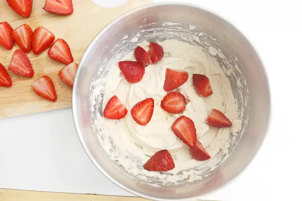 Deviled Strawberries - Cultivating Brilliant Minds cut strawberries in the cream cheese mixture