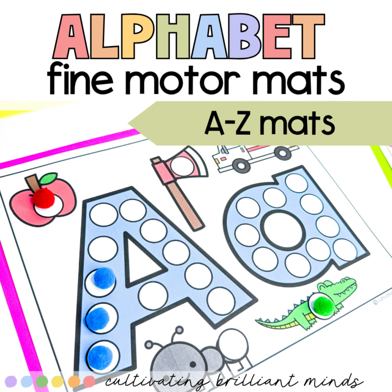 letter a alphabet mats with circles to place pom poms