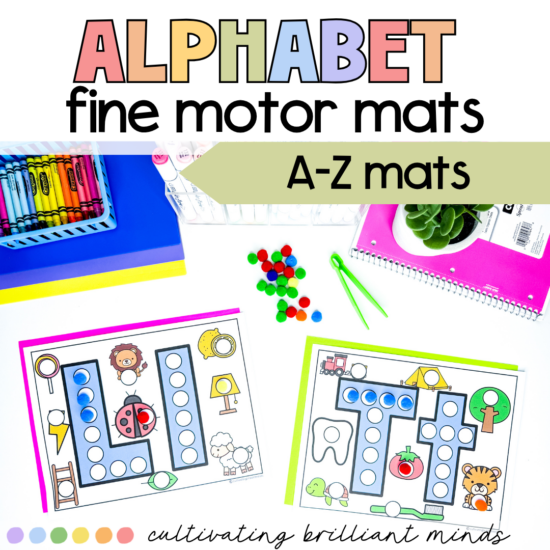 letters l and t alphabet mats with circles to place pom poms