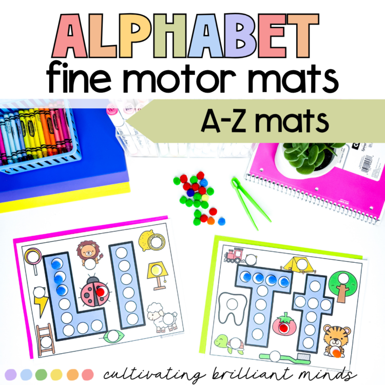 letters l and t alphabet mats with circles to place pom poms