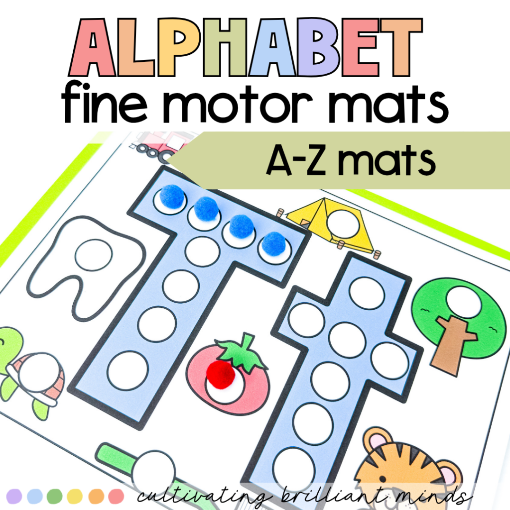 letter t alphabet mats with circles to place pom poms