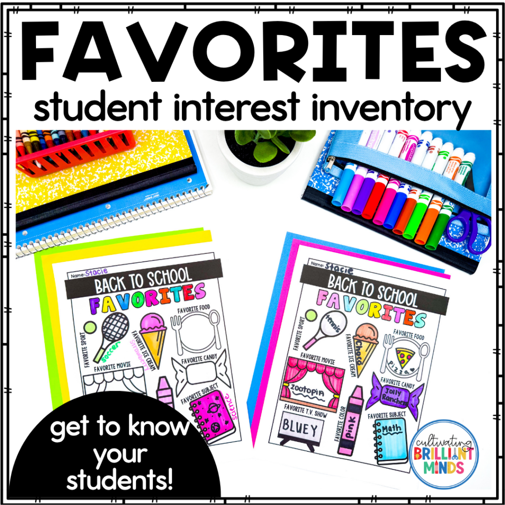 a back to school favorites worksheet where students write about their favorite things