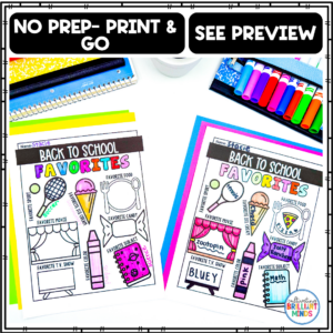 a back to school favorites worksheet where students write about their favorite things