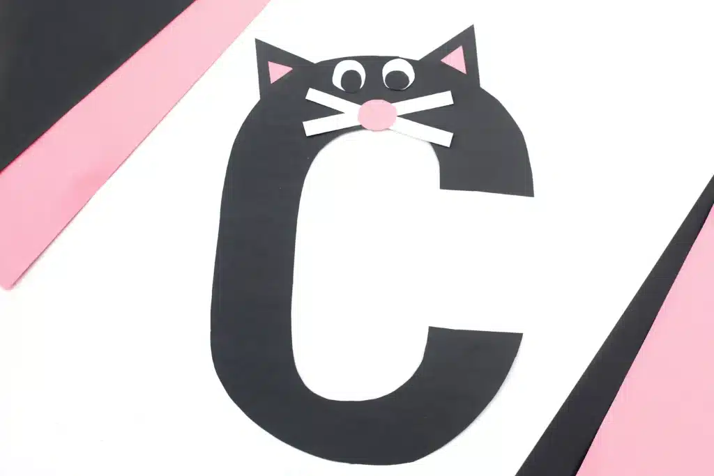Letter C Cat Craft - Cultivating Brilliant Minds a letter c craft that uses construction paper to make a letter c with a cat face