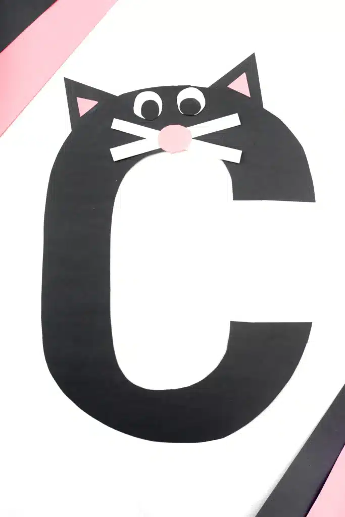 Letter C Cat Craft - Cultivating Brilliant Minds a letter c craft that uses construction paper to make a letter c with a cat face