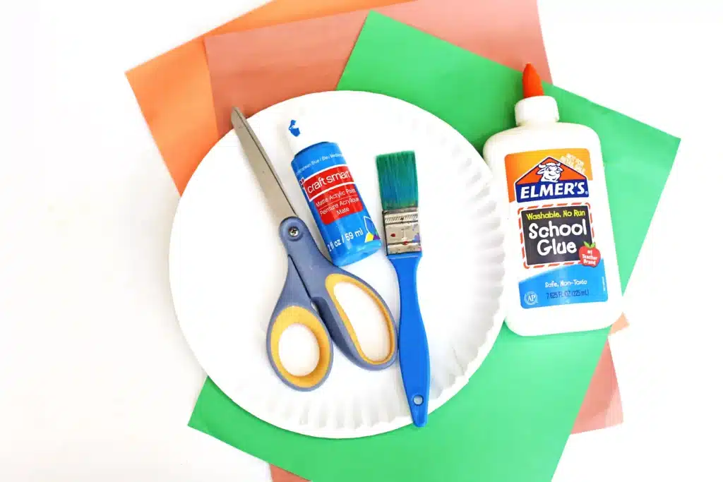 Carrot Garden Paper Plate Craft - Cultivating Brilliant Minds supplies for the carrot paper plate craft