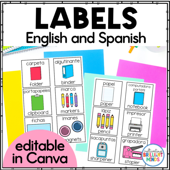 labels for a classroom that are in english and spanish