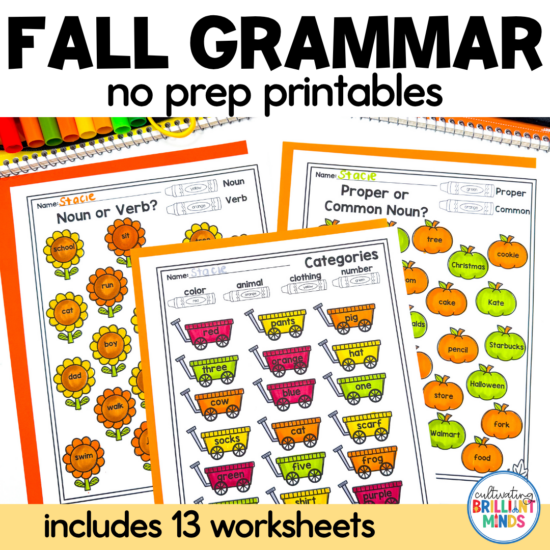 fall grammar printables