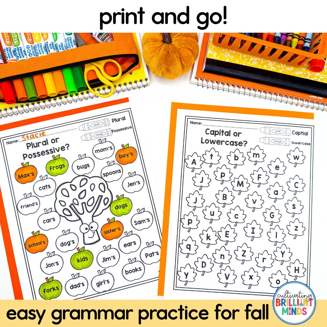 Fall Grammar - Cultivating Brilliant Minds fall grammar printables