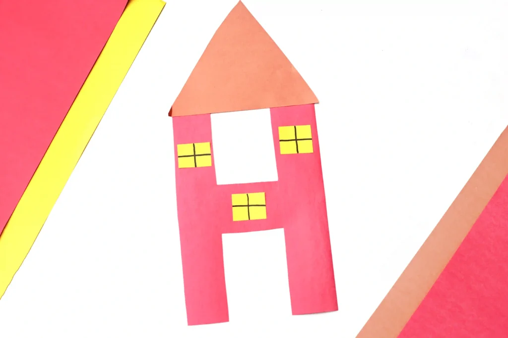 Letter H House Craft - Cultivating Brilliant Minds a letter h craft cut out of construction paper and decorated to look like a house