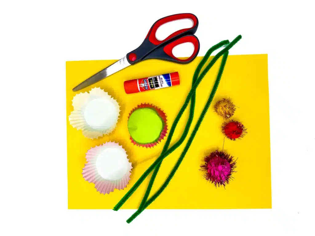 Cupcake Liner Flower Craft - Cultivating Brilliant Minds supplies for this mother's day craft for kids