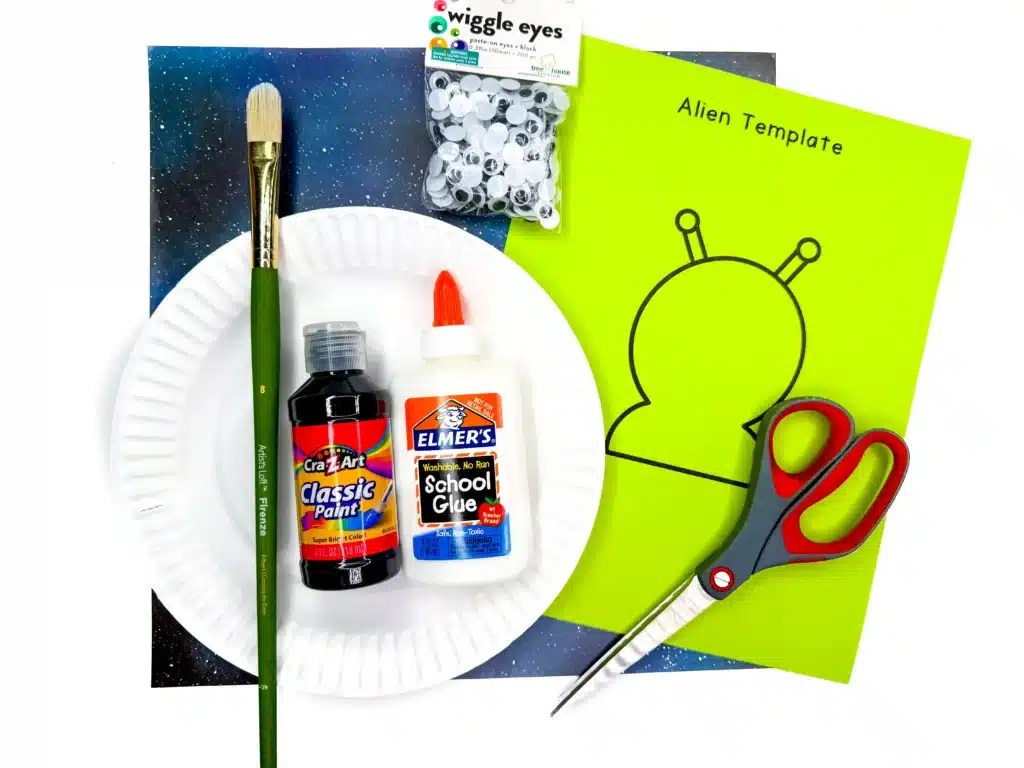 UFO Paper Plate Craft - Cultivating Brilliant Minds supplies for the UFO paper plate craft
