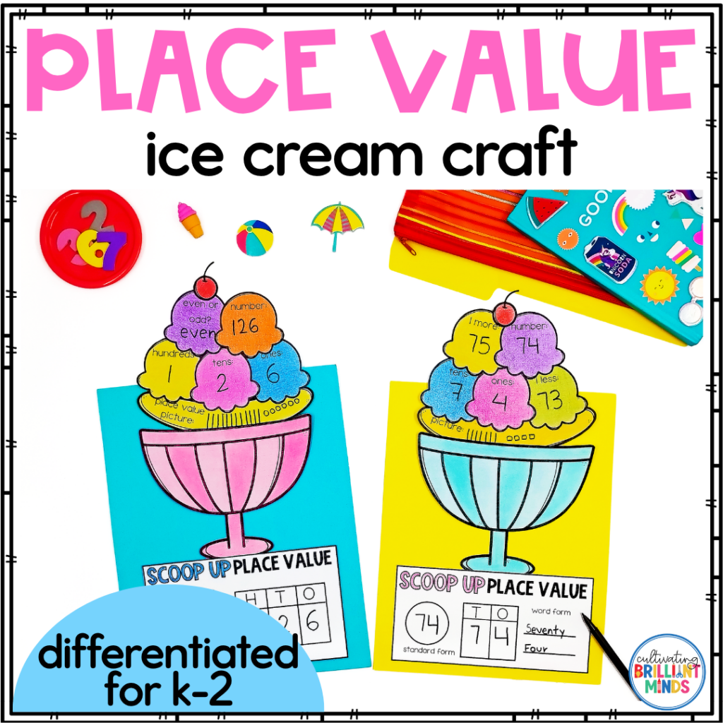 a banana split sundae craft that practices place value