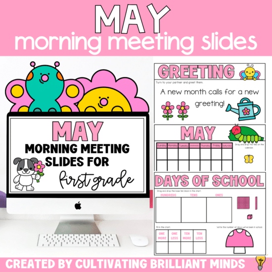 May Morning Meeting Slides First Grade Digital Activities Calendar Math ELA