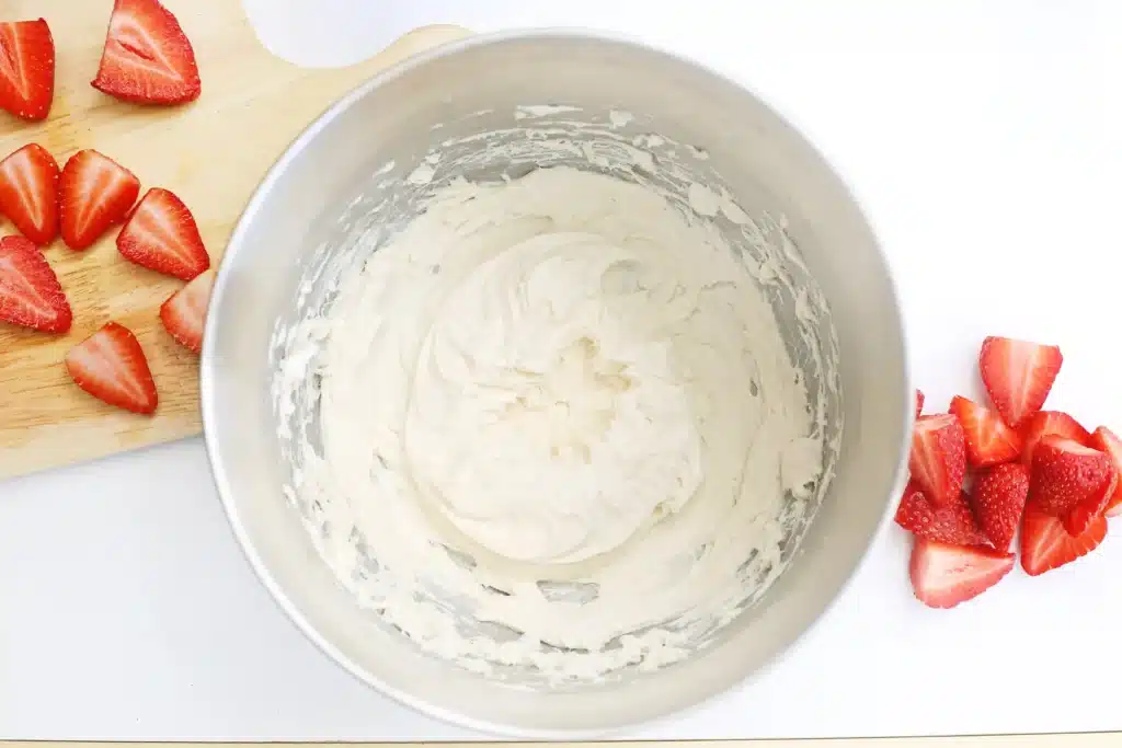 Deviled Strawberries - Cultivating Brilliant Minds powdered sugar, cream cheese, and vanilla mixed together