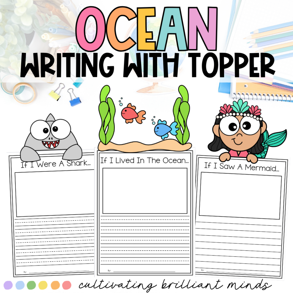 ocean writing prompts with various ocean-related page toppers