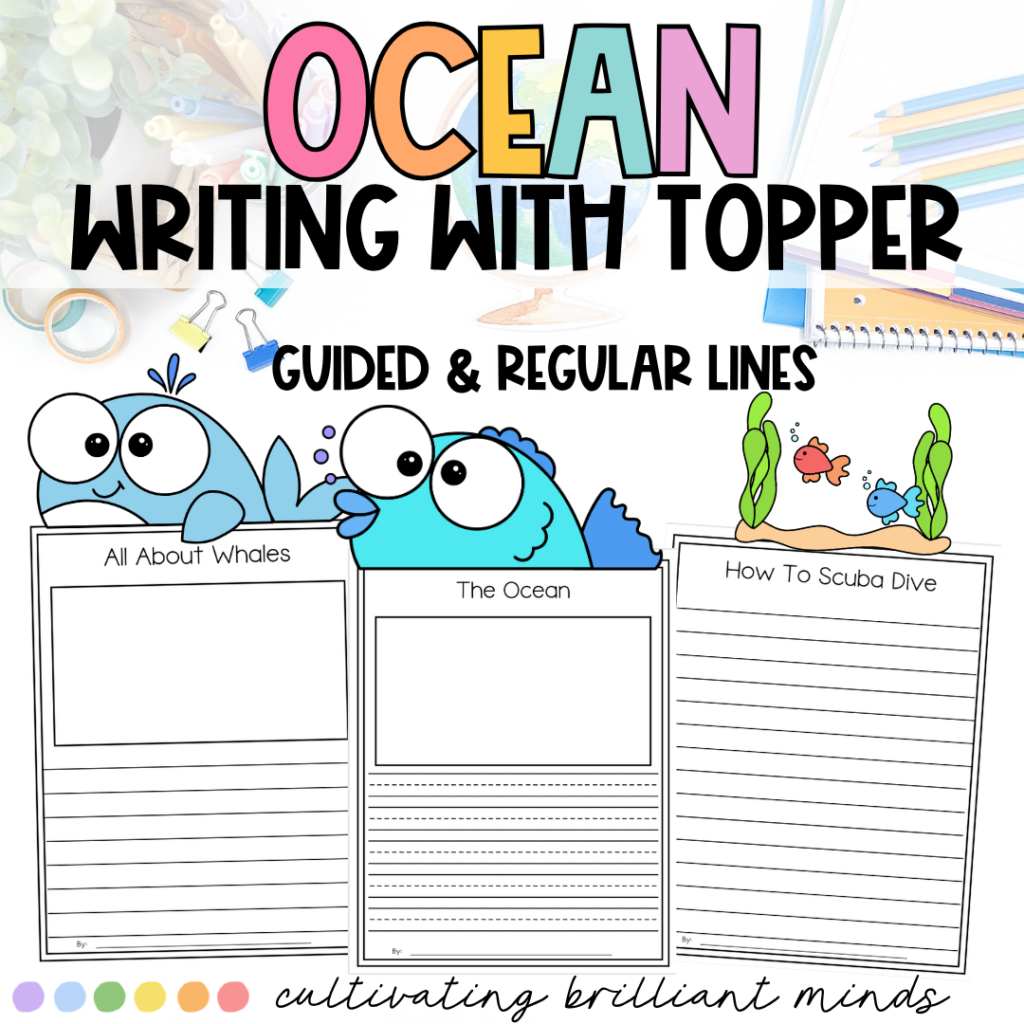 ocean writing prompts with various ocean-related page toppers