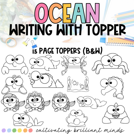 ocean writing prompts with various ocean-related page toppers