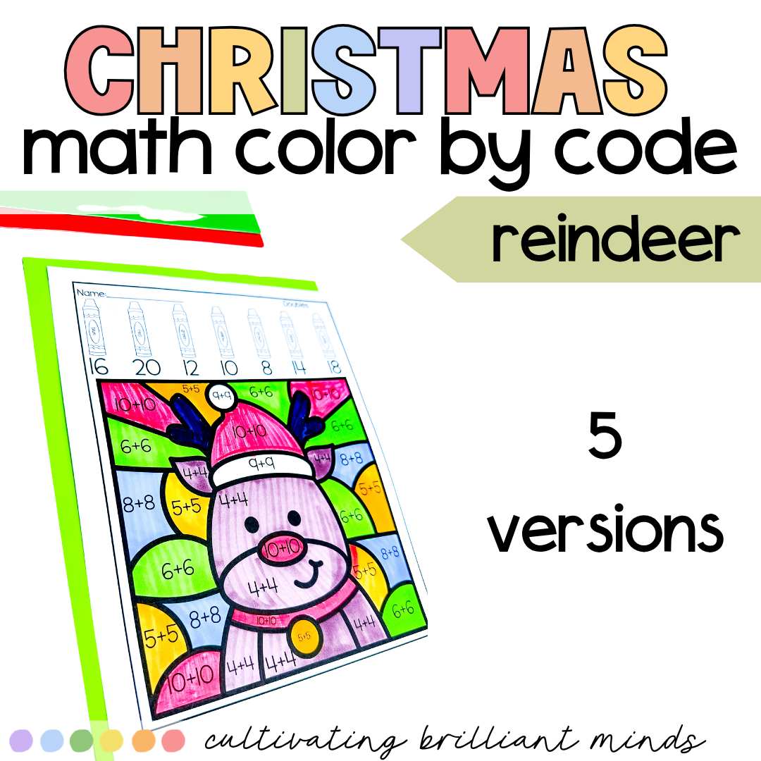 Reindeer Math Color by Code3 - Cultivating Brilliant Minds Reindeer Math Color by Code