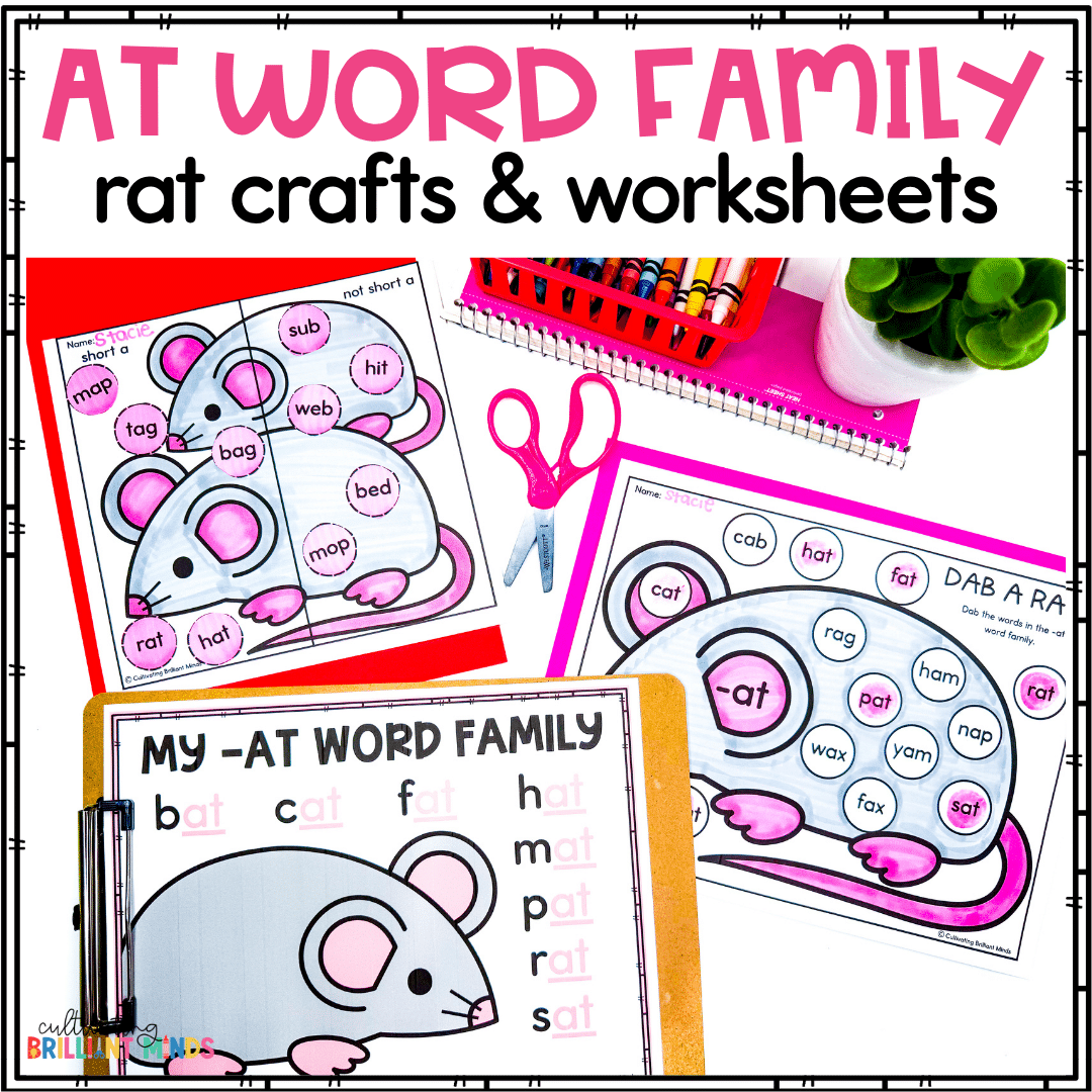 Short A AT Craft - Cultivating Brilliant Minds crafts and worksheets to practice the at word family