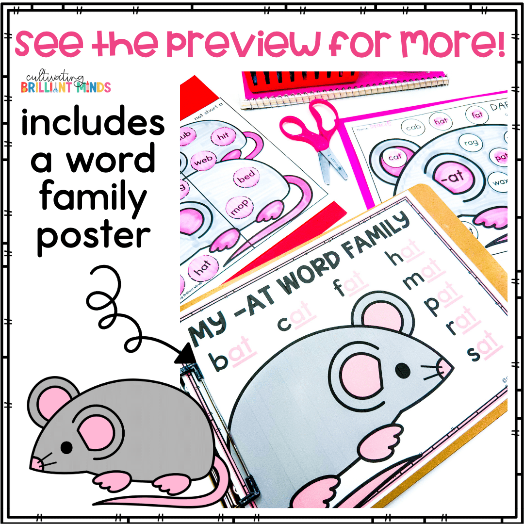 Short A AT Craft - Cultivating Brilliant Minds crafts and worksheets to practice the at word family