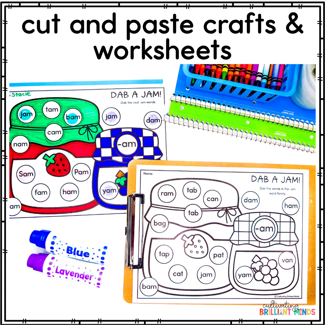Short A Word Family Crafts - Cultivating Brilliant Minds crafts and worksheets to practice short a word families