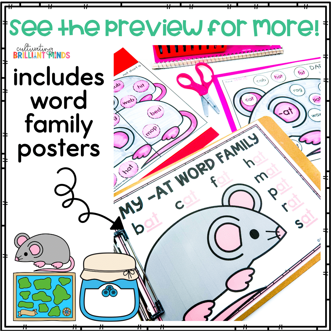 Short A Word Family Crafts - Cultivating Brilliant Minds crafts and worksheets to practice short a word families