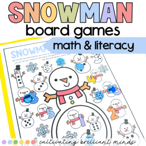 Snowman Math and Literacy Board Games