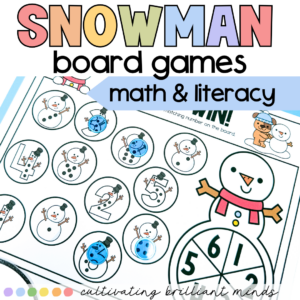 Snowman Math and Literacy Board Games