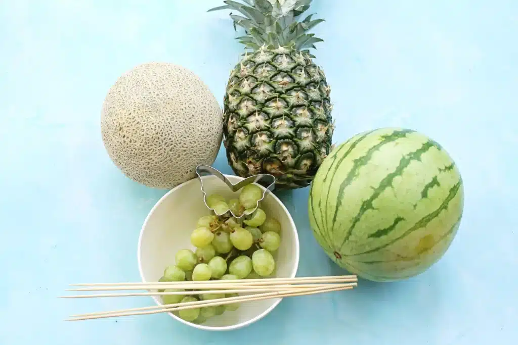 Spring Fruit Kabobs - Cultivating Brilliant Minds ingredients for the spring fruit kabobs