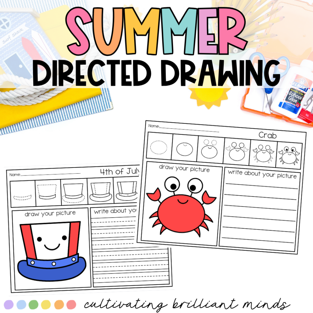 directed drawing worksheets that have a fourth of july hat and a crab
