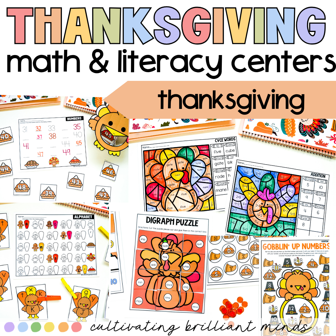 Thanksgiving Math and Literacy Centers 1 - Cultivating Brilliant Minds Thanksgiving Math and Literacy Centers