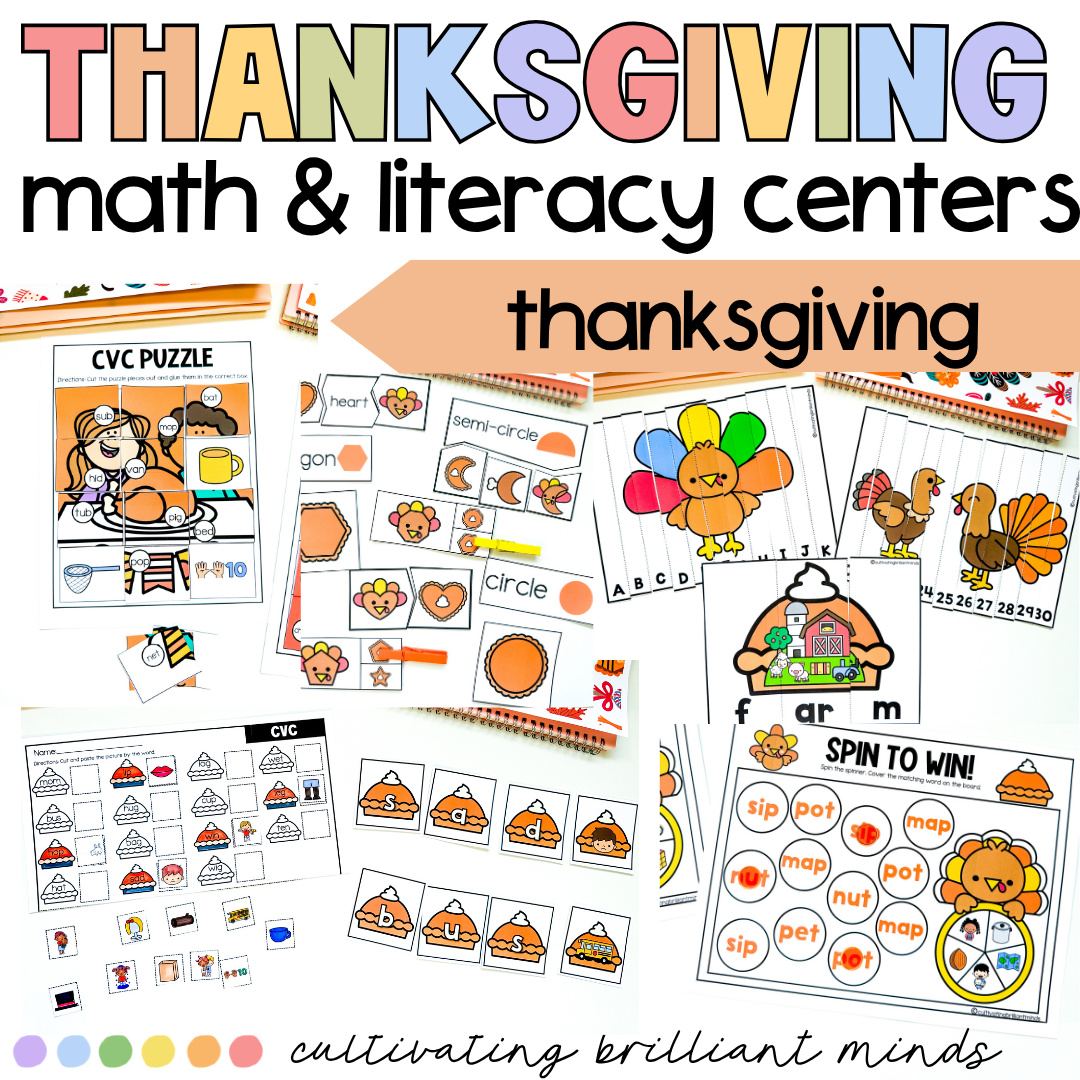 Thanksgiving Math and Literacy Centers 2 - Cultivating Brilliant Minds Thanksgiving Math and Literacy Centers