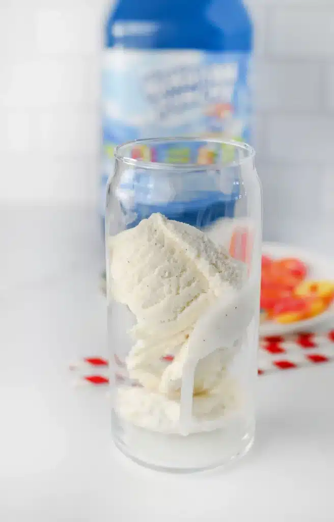 Shark Float for Shark Week - Cultivating Brilliant Minds vanilla ice cream in a glass